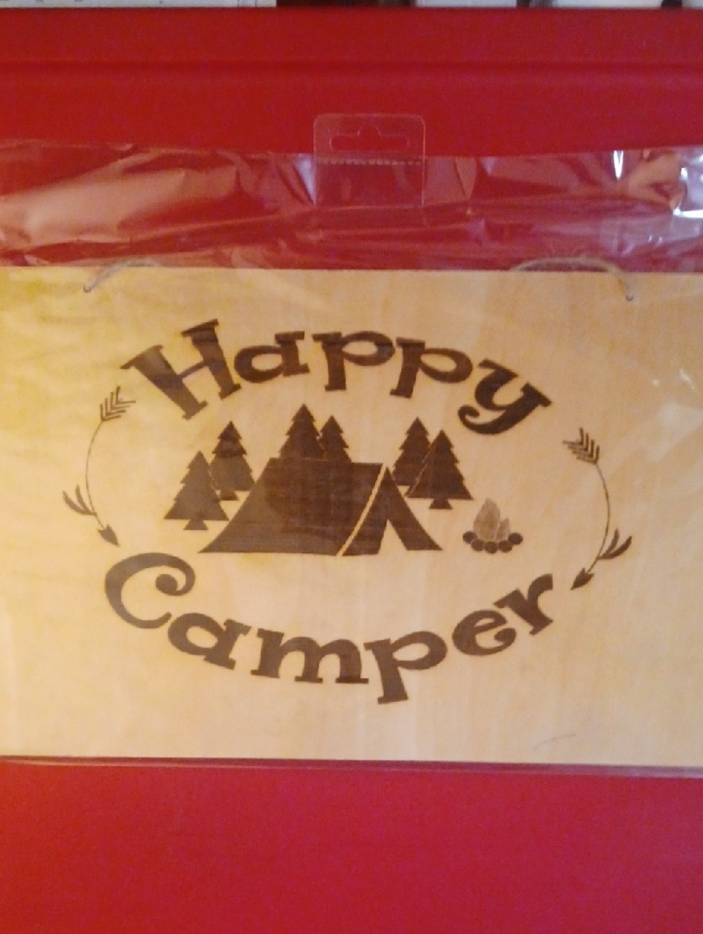 8x10 Happy Camper Wooden Sign - Natural Wood with Dark Brown Print